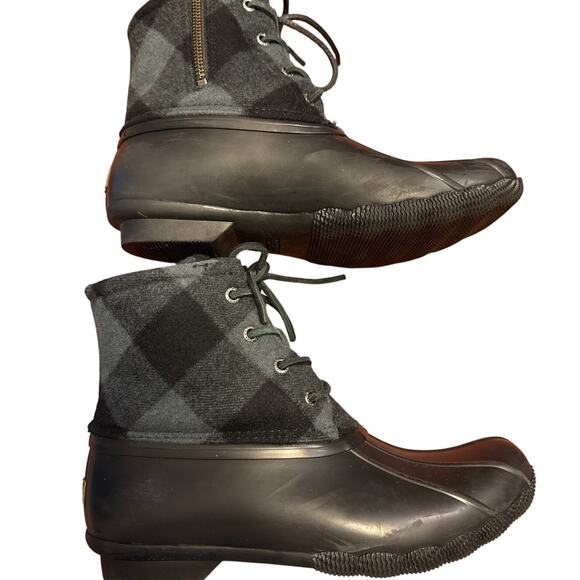 Sperry Saltwater Duck Boots Buffalo Check Black Gray Size 8 - Picture 1 of 8